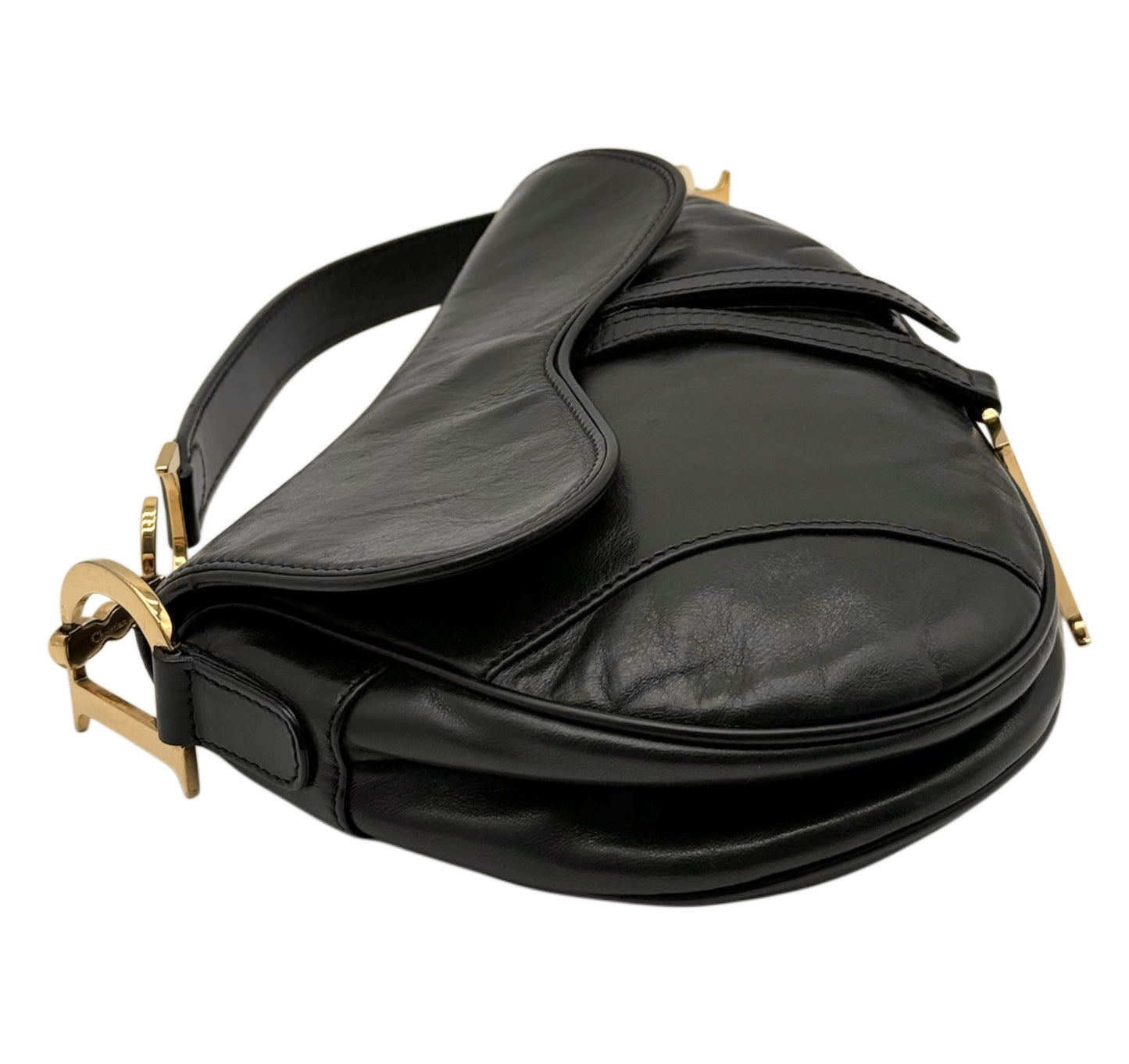 Dior Vintage 2000 Black Lambskin Leather Medium Saddle Bag
