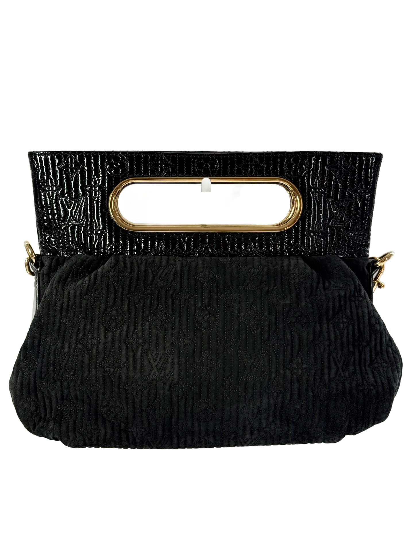 Louis Vuitton 2008 Black Embossed Suede Monogram Motard After Dark Clutch