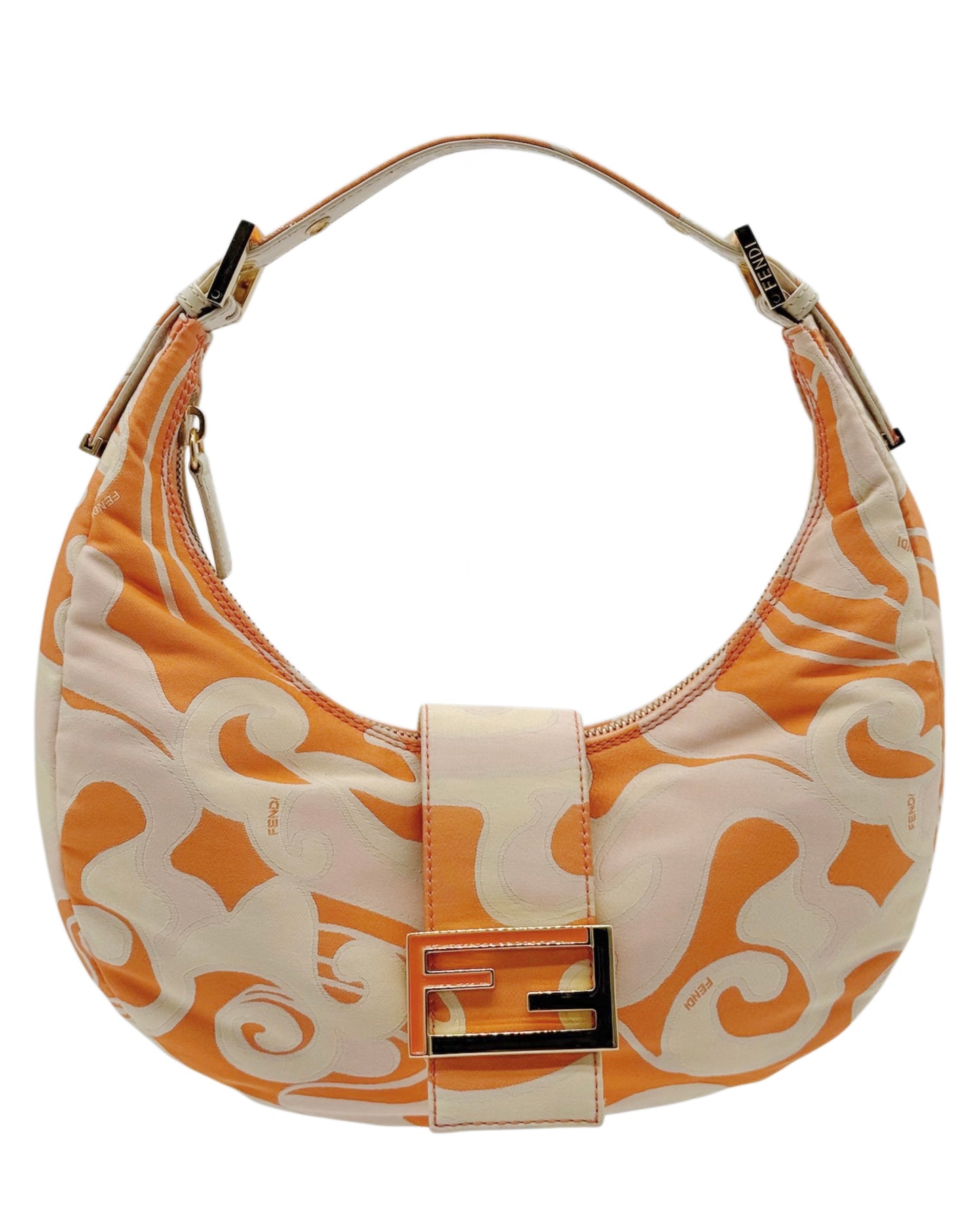 Fendi Vintage Orange Psychedelic Satin Croissant Hobo Shoulder Bag