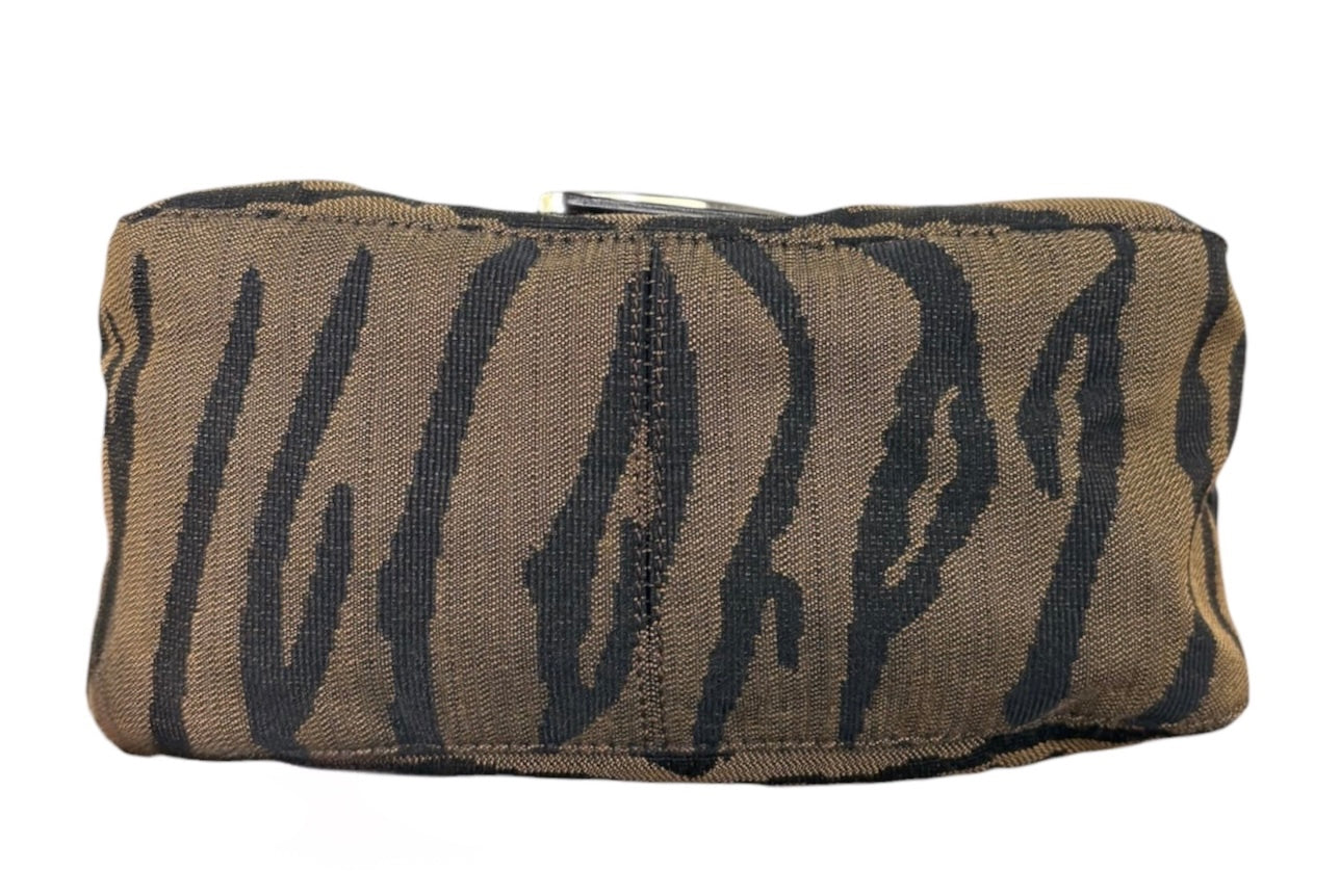 Fendi Vintage Brown & Black Zebra Print Canvas Mini Mamma Baguette Shoulder Bag