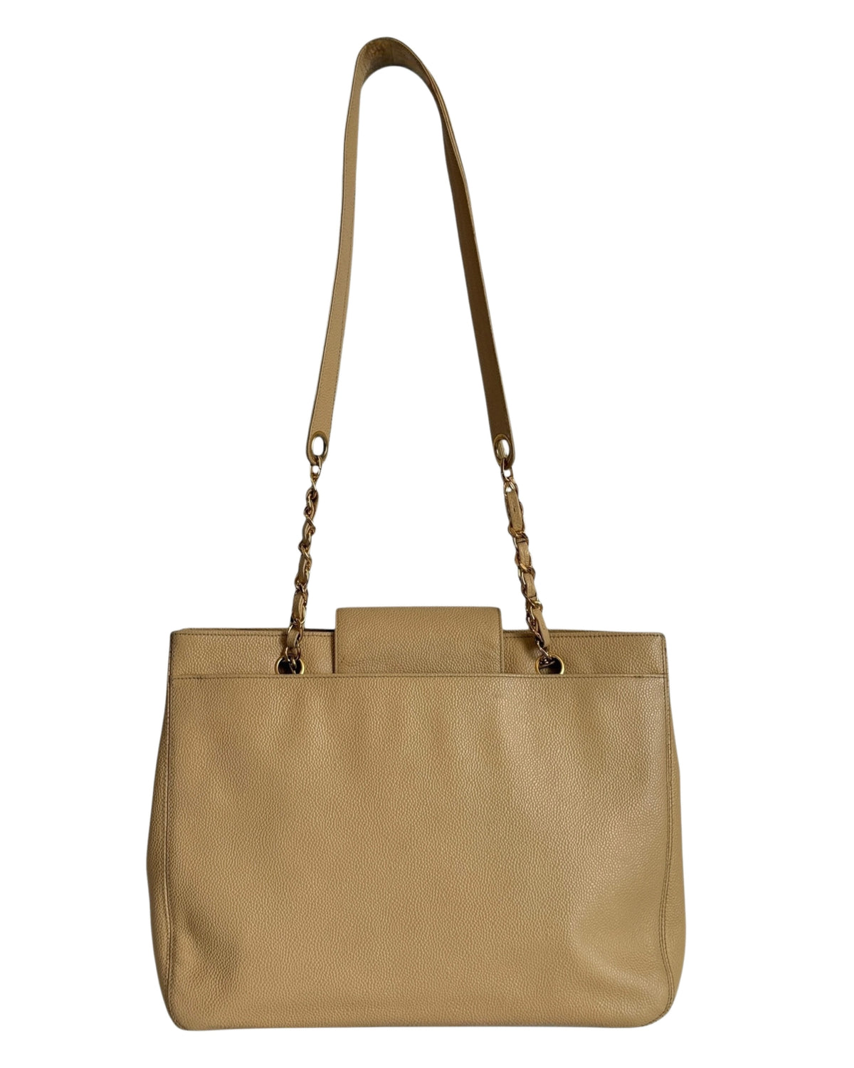 Chanel Vintage 1996-1997 Beige Caviar CC Turnlock Small Shoulder Tote Bag with 24K GPHW