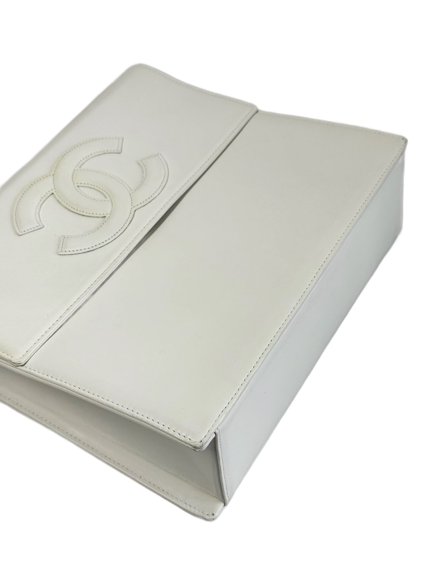 Chanel Vintage 90s White Lambskin CC Logo Top Handle Chain Bracelet Kelly Bag w 24K GPHW