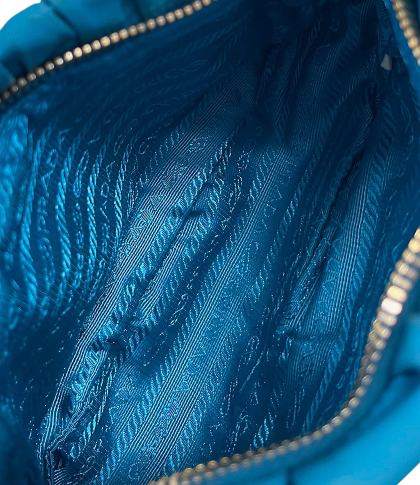 Prada Vintage Turquoise Blue Tessuto Nylon Pleated Ruffle Gaufre Small Pochette Shoulder Bag