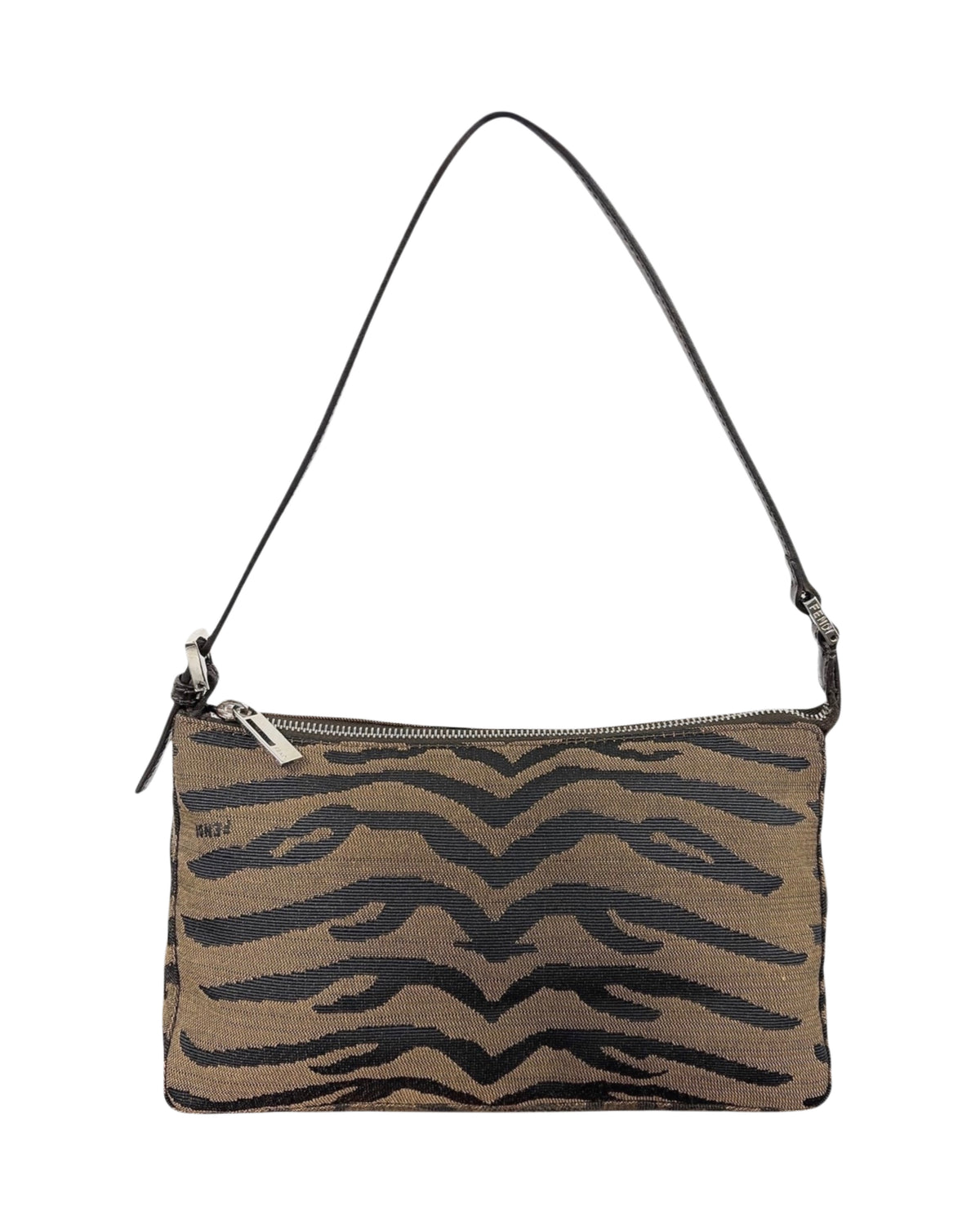 Fendi Vintage Brown Zebra Print Canvas Medium Shoulder Pochette Bag