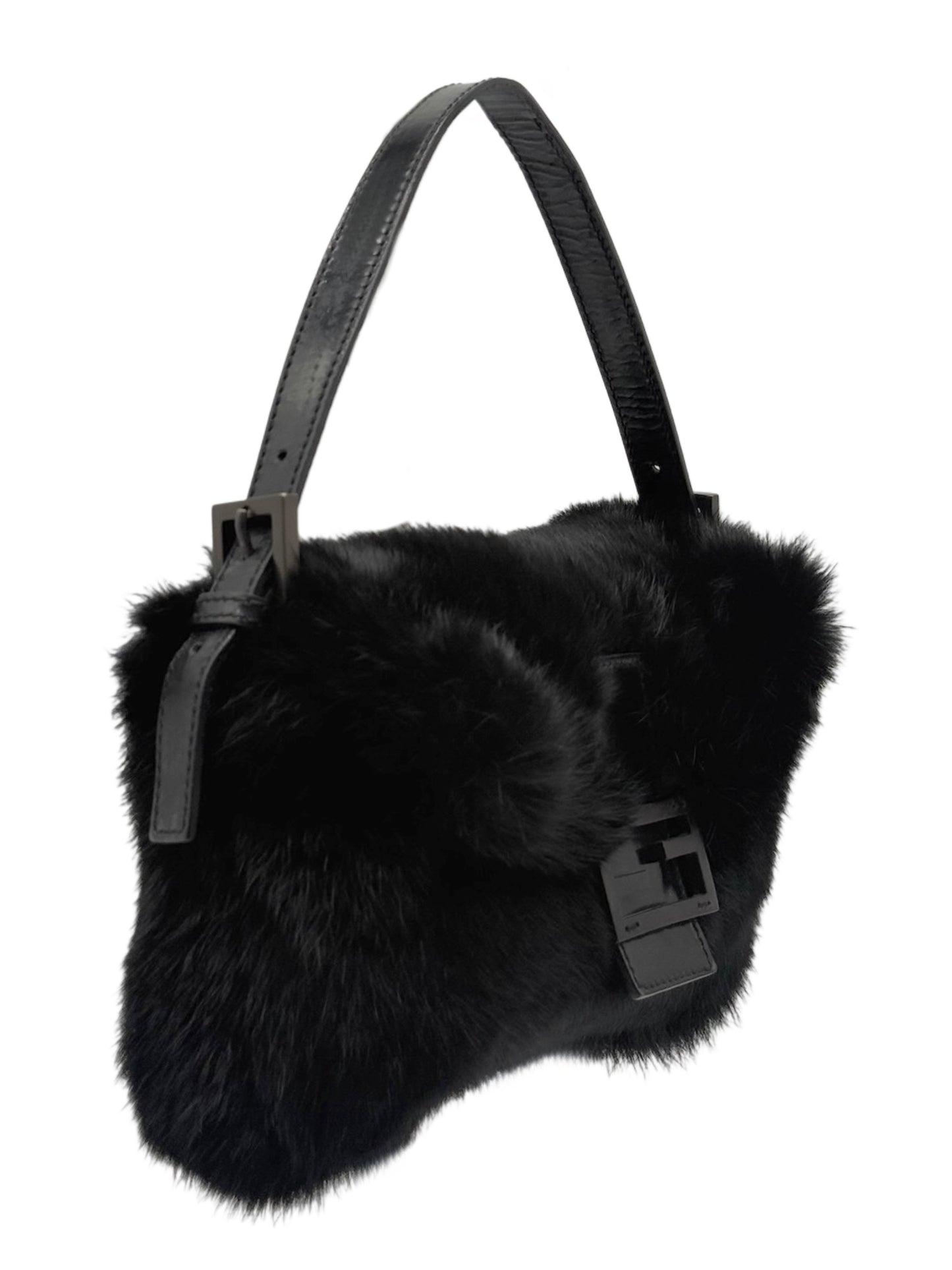 Fendi Vintage Black Mink Fur Shoulder Baguette Bag