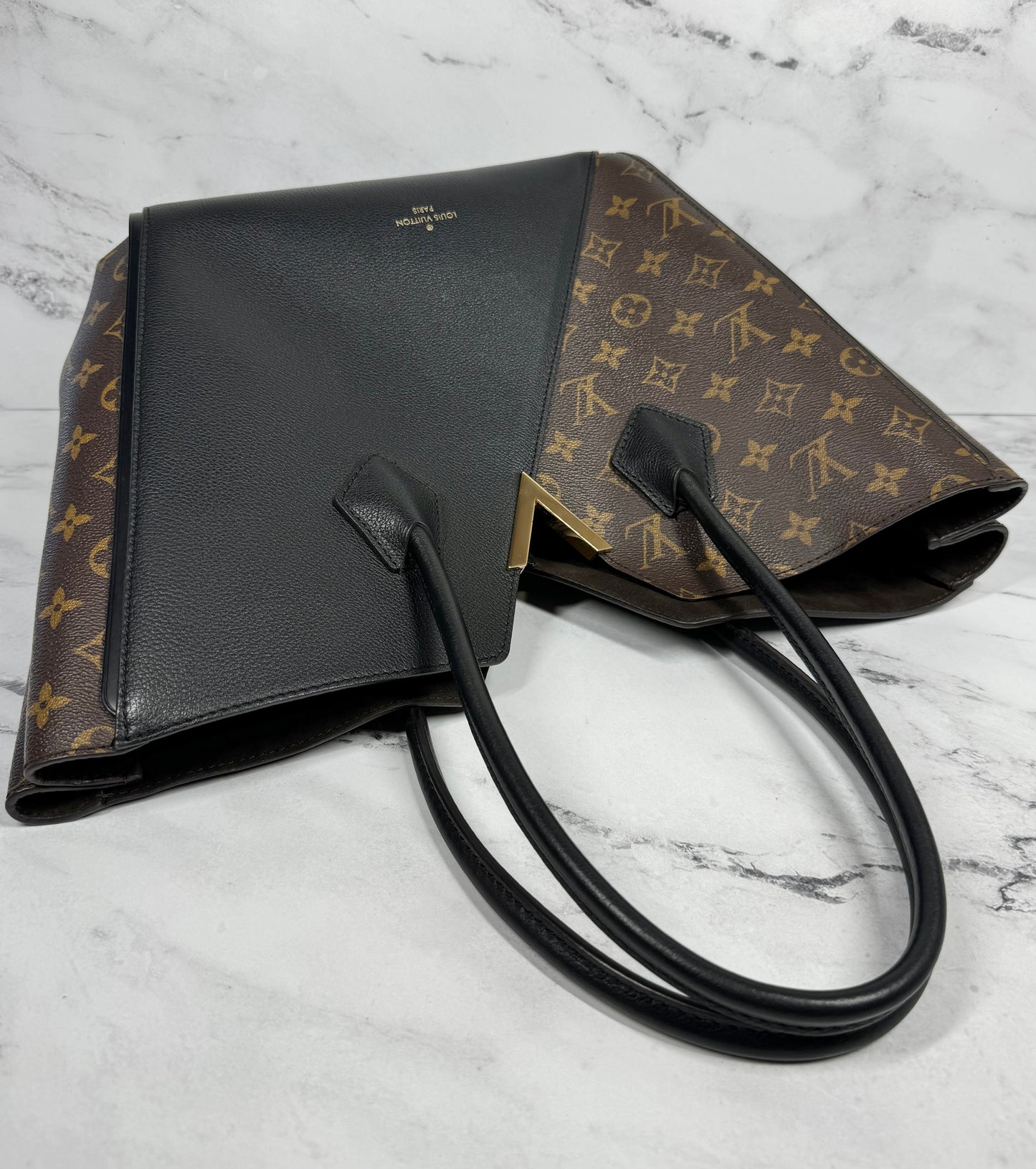 Louis Vuitton Black Leather and Monogram Canvas Kimono MM Shoulder Tote Bag