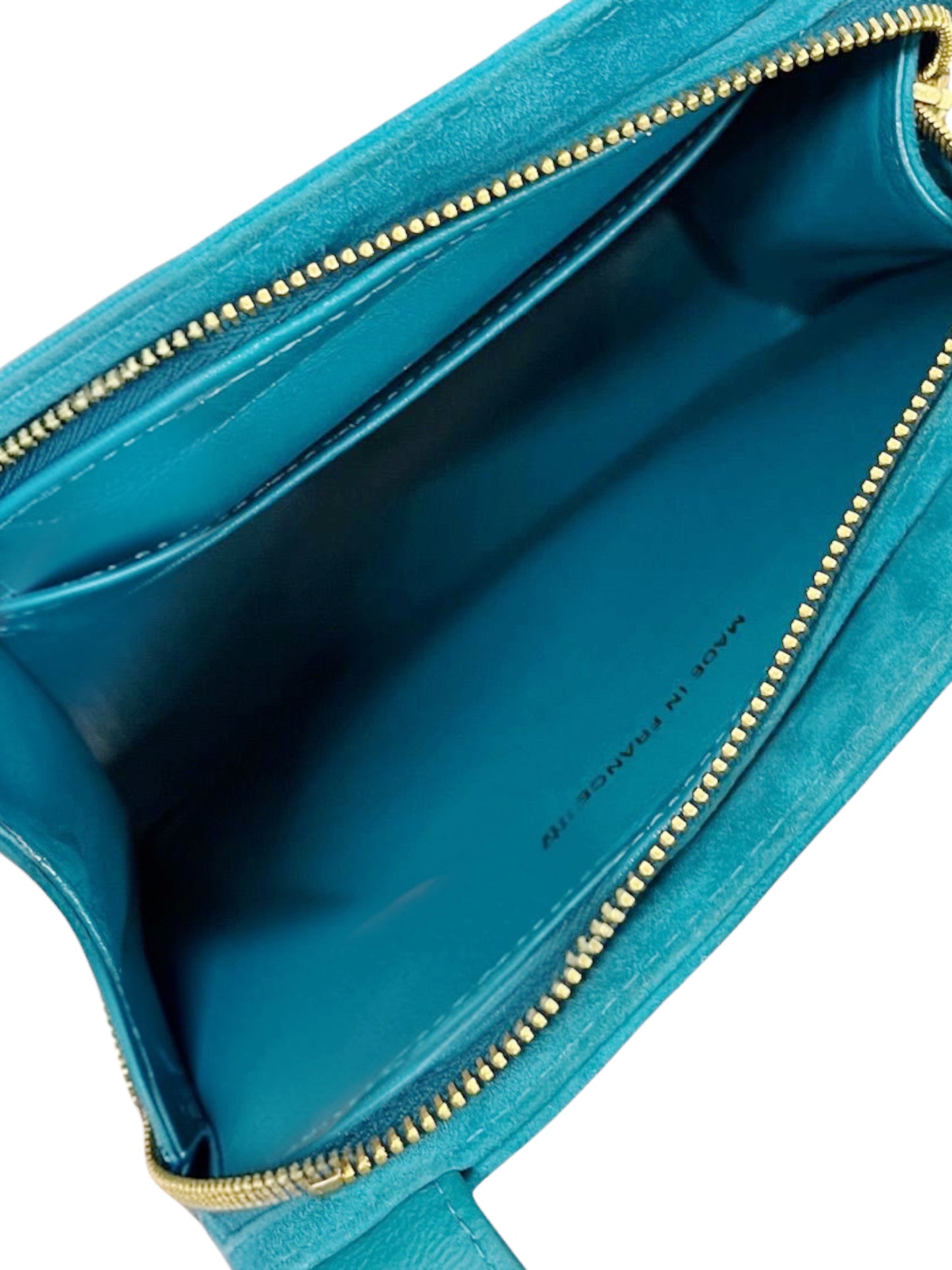 Chanel Vintage 90s Turquoise Blue Suede Logo Small Kelly Top Handle Bag 