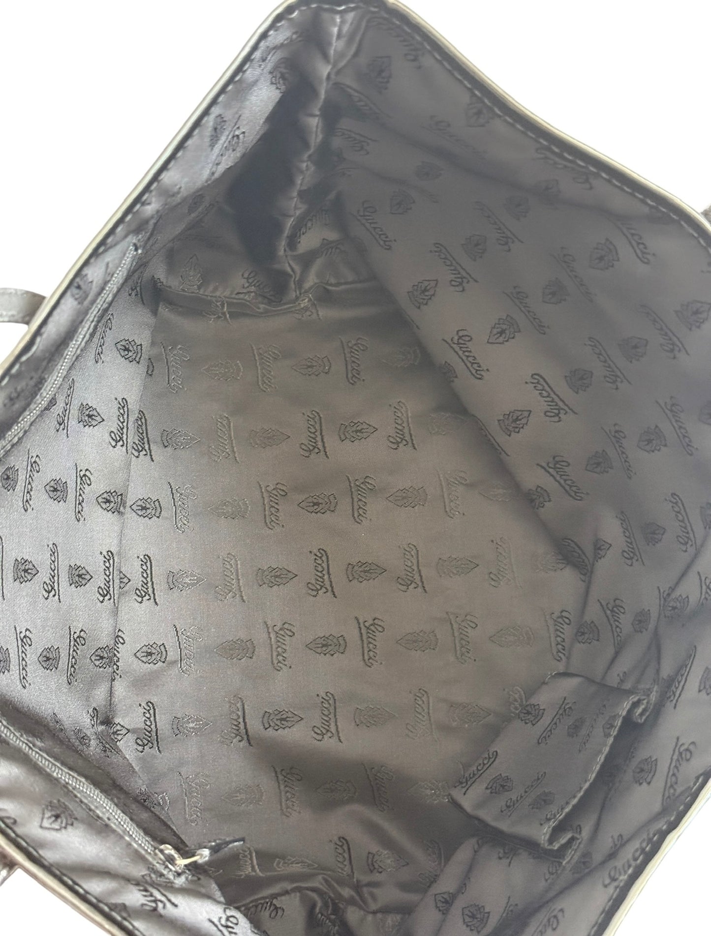 Gucci Vintage Brown GG Monogram Canvas Small Jolie Tote Bag with Black Patent Leather Trim