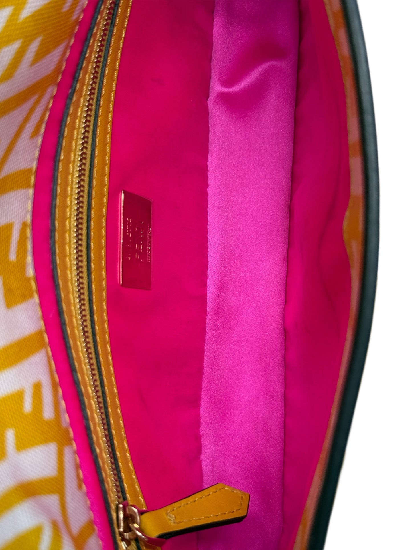 Fendi Yellow Logo Coated Canvas Shoulder Baguette Bag