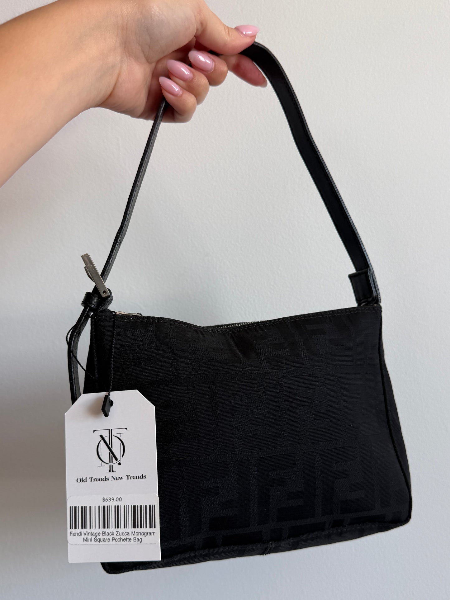 Fendi Vintage Black Zucca Monogram Mini Square Pochette Bag