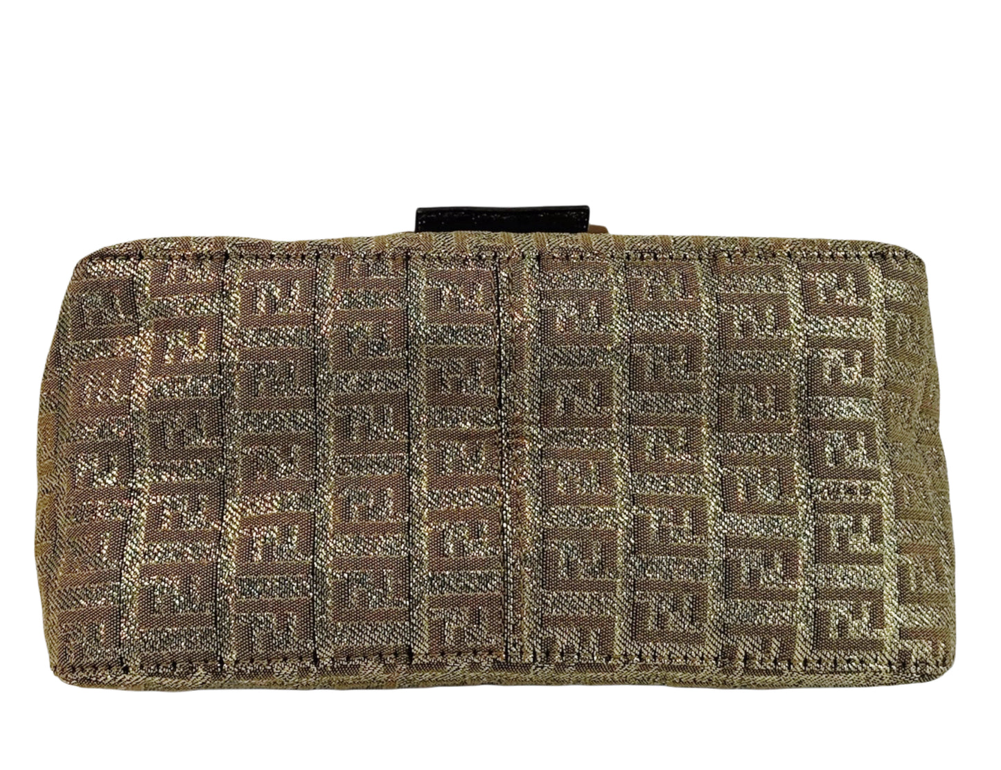 Fendi Vintage Metallic Gold Glitter Zucchino Zucca Monogram Mini Mamma Baguette Shoulder Bag