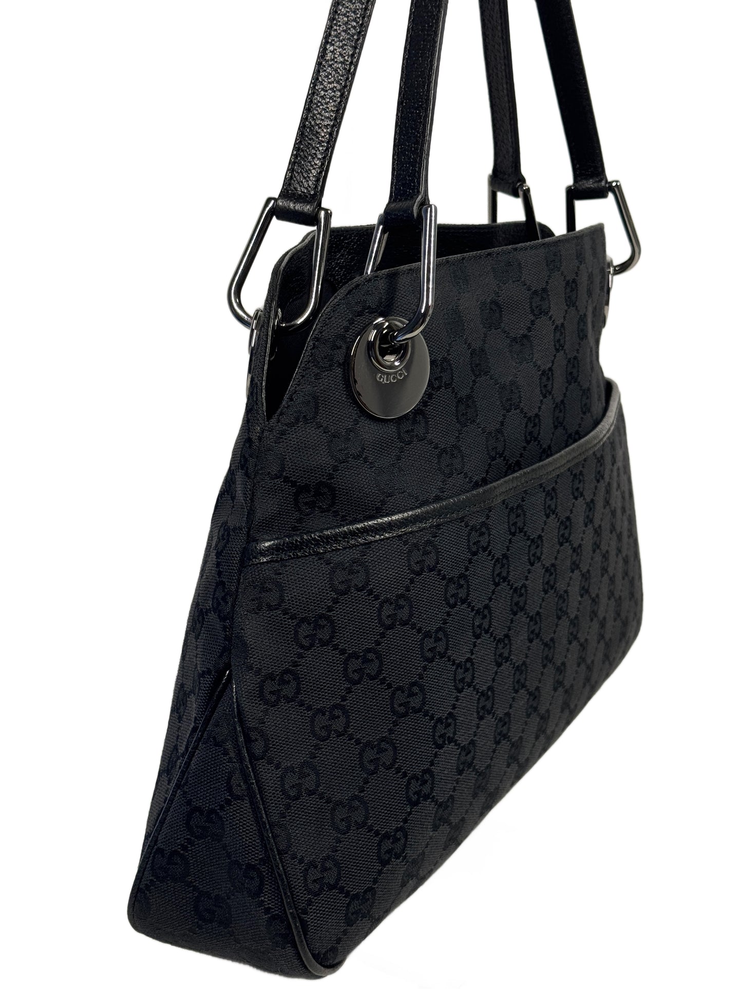 Gucci Vintage Black GG Monogram Canvas Medium Eclipse Shoulder Bag