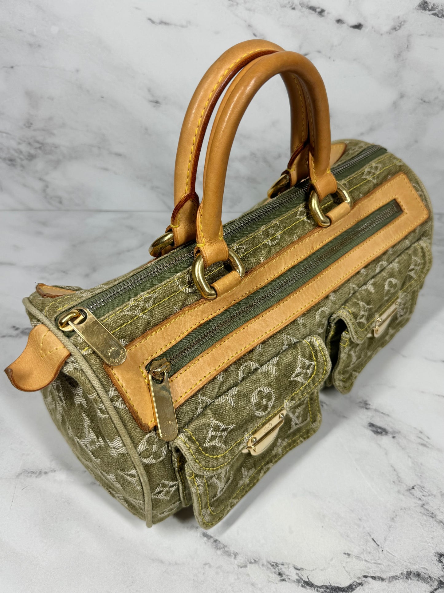 Louis Vuitton Vintage 2006 Green Denim Monogram Neo Speedy