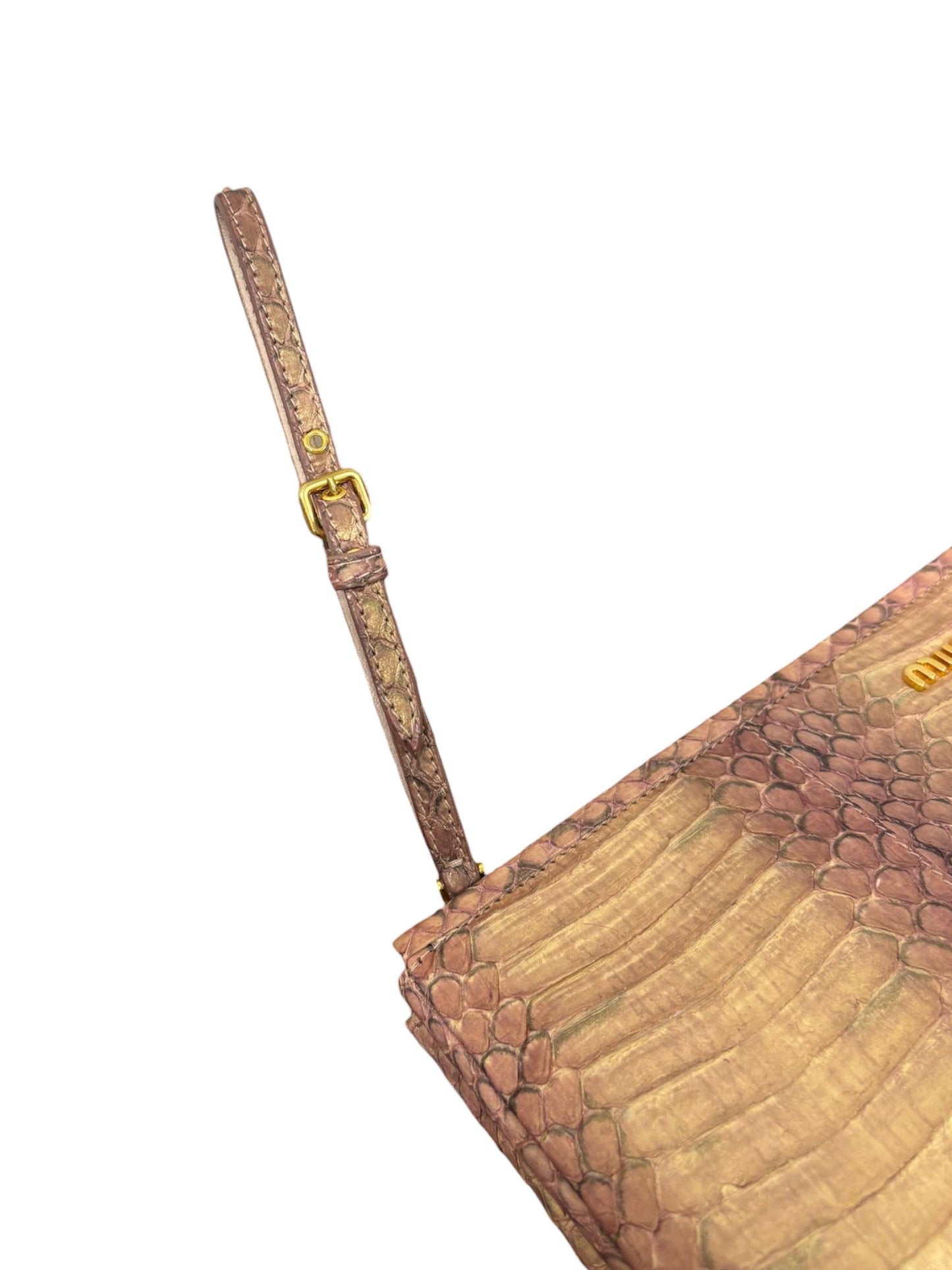 Miu Miu Vintage Metallic Pink and Gold Python Wristet Clutch
