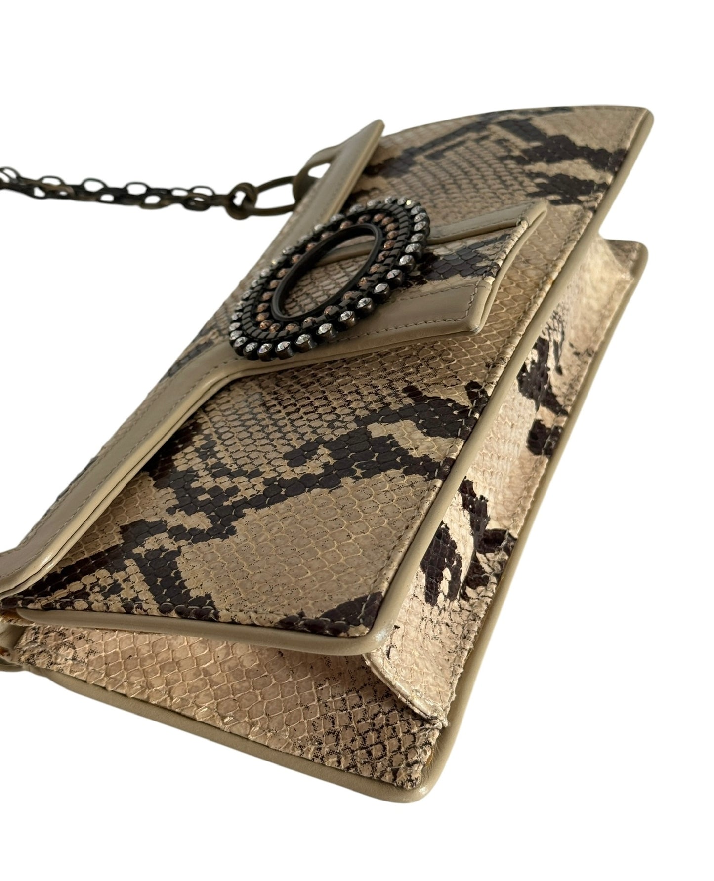 Dolce & Gabbana Vintage Beige Python Leather Crystal Clasp Shoulder Evening Bag 