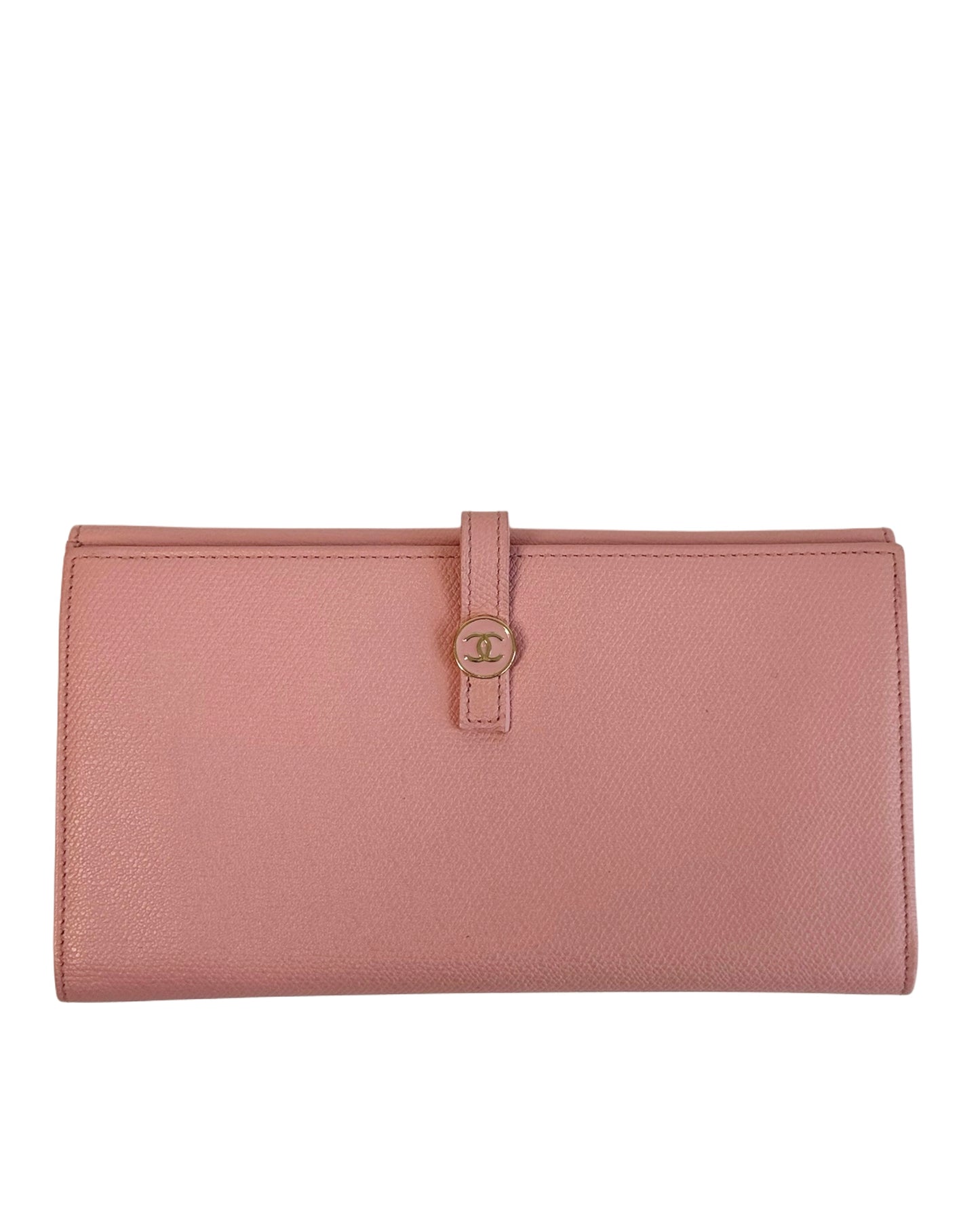 Chanel Vintage 2004 Pink Caviar Gold CC Snap Bifold Wallet