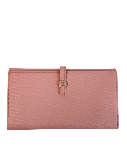 Chanel Vintage 2004 Pink Caviar Gold CC Snap Bifold Wallet