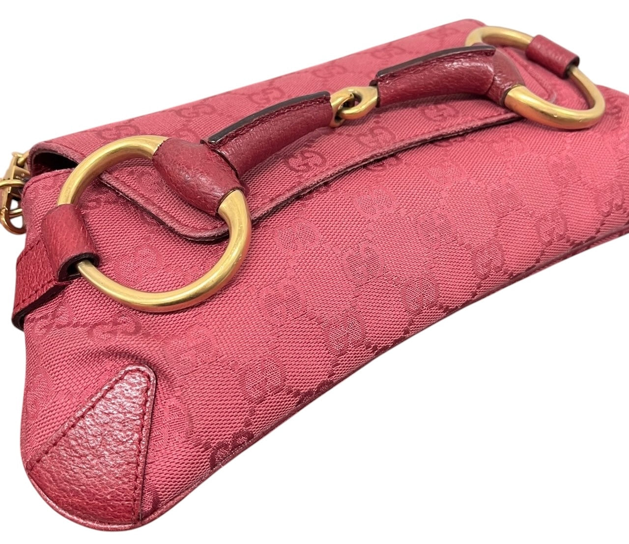 Gucci Vintage Fuchsia GG Monogram Small Horsebit Shoulder Clutch Bag