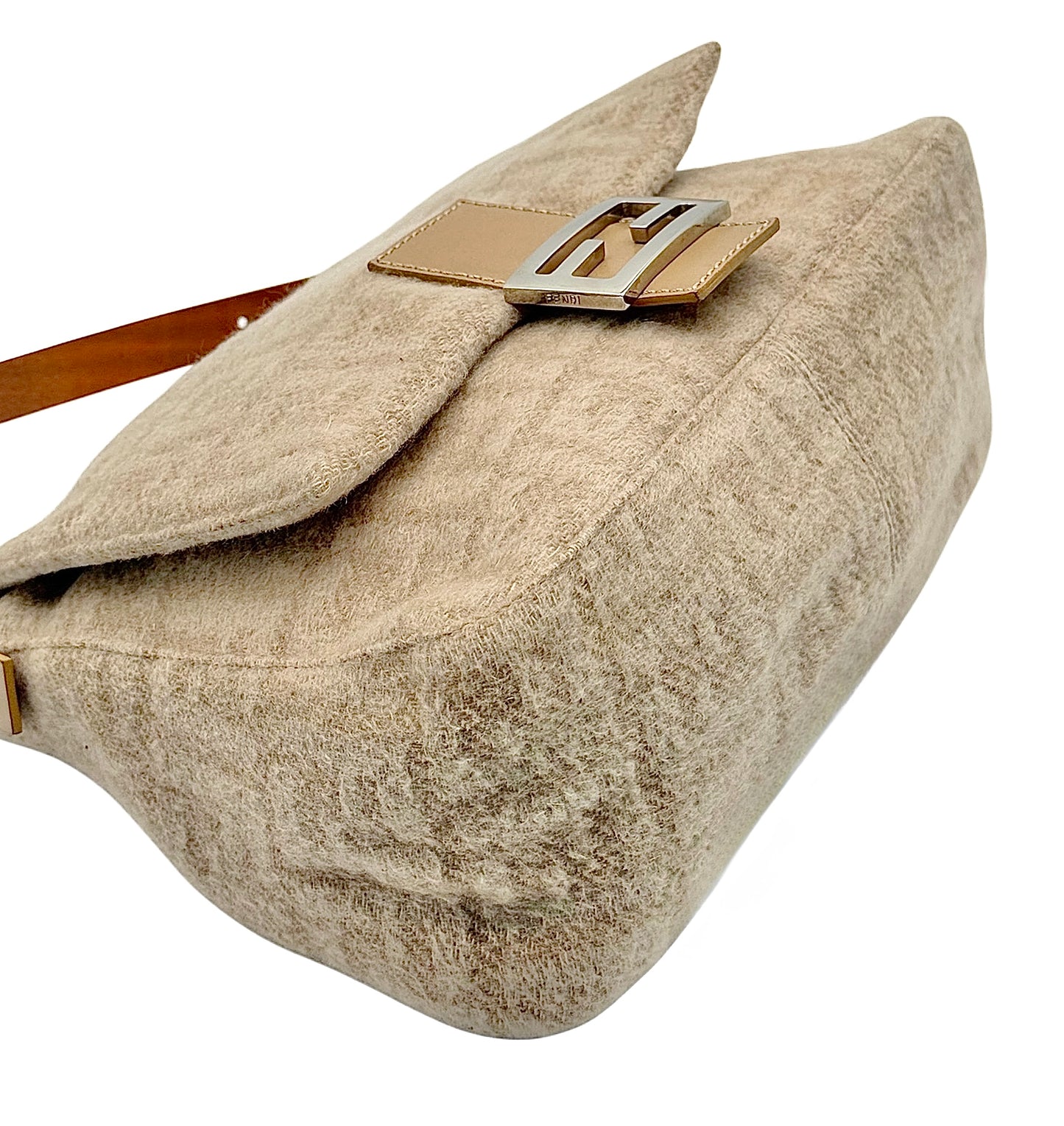 Fendi Vintage Beige Zucca Monogram Knit Wool Mamma Baguette Shoulder Bag