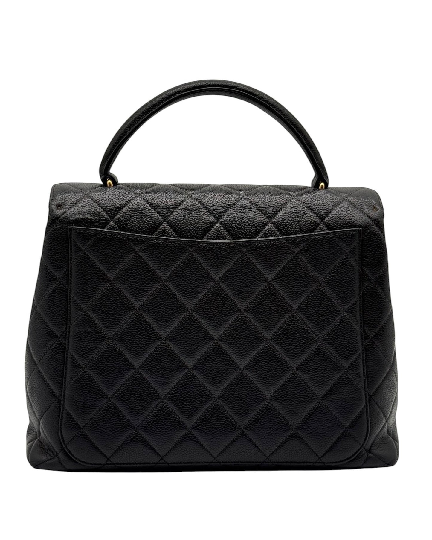 Chanel Vintage 90s Black Quilted Caviar Large Kelly Top Handle Flap Bag