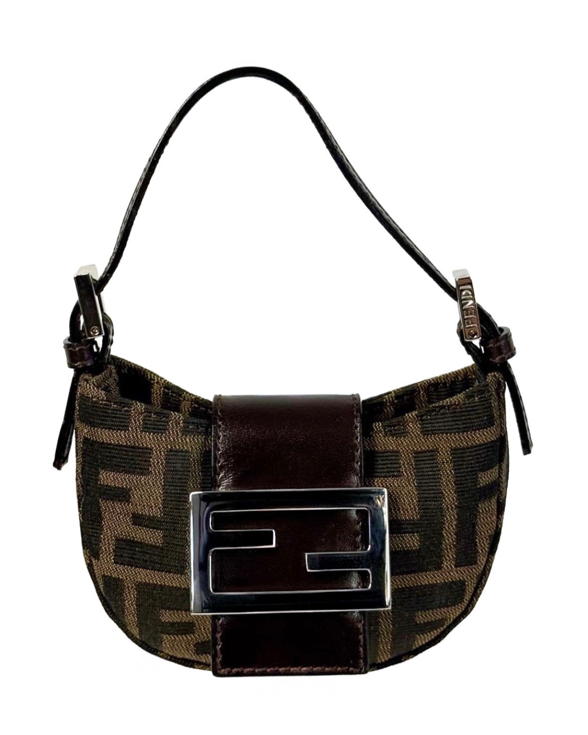 Fendi Vintage Brown Zucca Monogram Mini Croissant Baguette Bag 