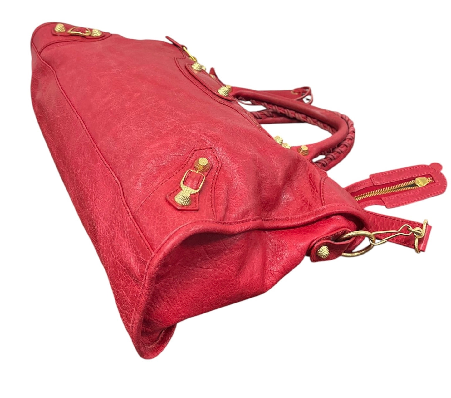Balenciaga Vintage Red Leather Medium Motocross Classic City Bag with Gold Hardware