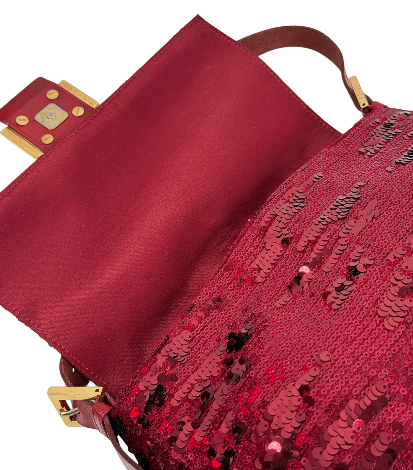 Fendi Vintage Red Sequin Mamma Baguette Shoulder Bag