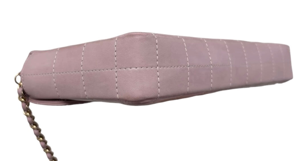 Chanel Vintage 00s Light Pink Chocolate Bar Quilted Lambskin East West Shoulder Flap Bag