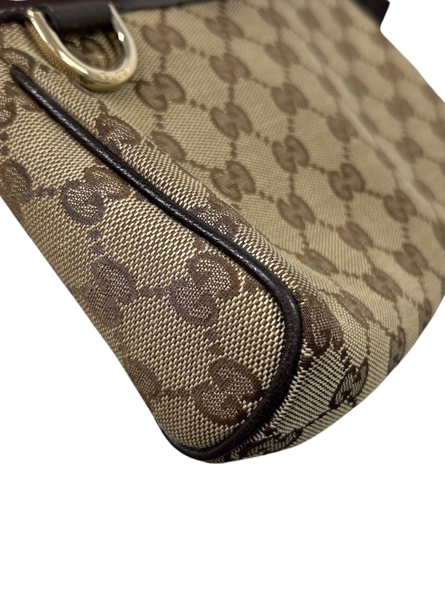 Gucci Vintage Brown GG Monogram Brown Leather Trim Abbey Pochette