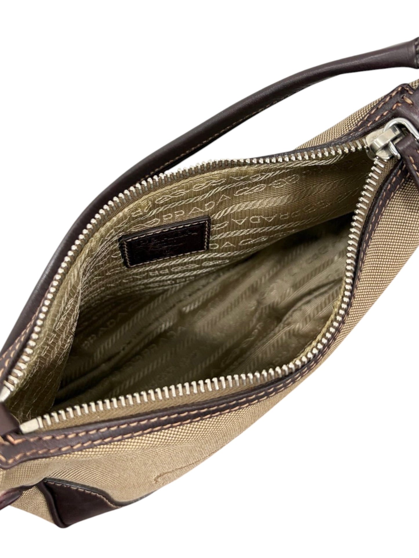 Prada Vintage Brown Jacquard Canapa Canvas Square Shoulder Pochette Bag