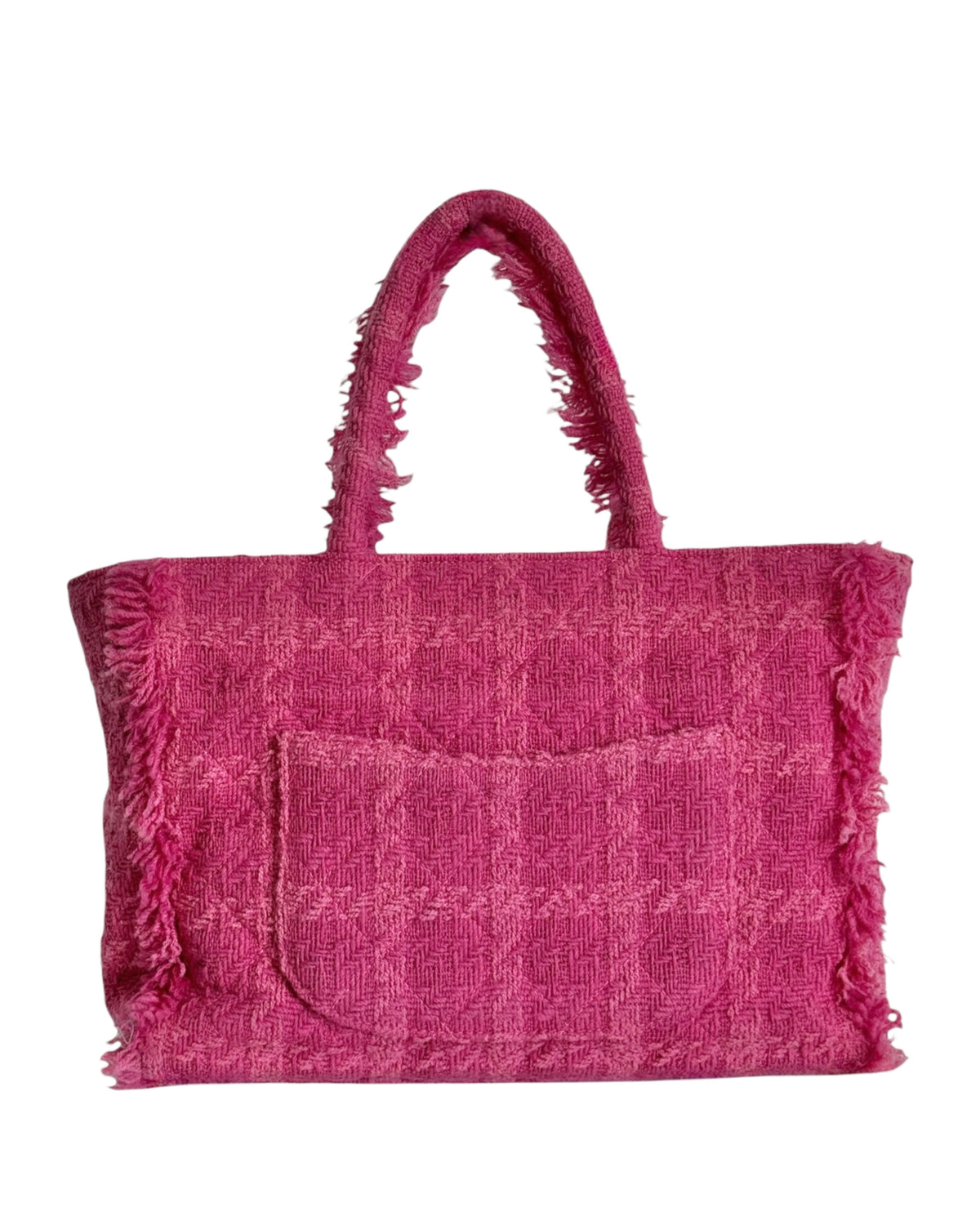 Chanel 2019 Pink Giant Logo Tweed Small Shoulder Shopping Tote Bag
