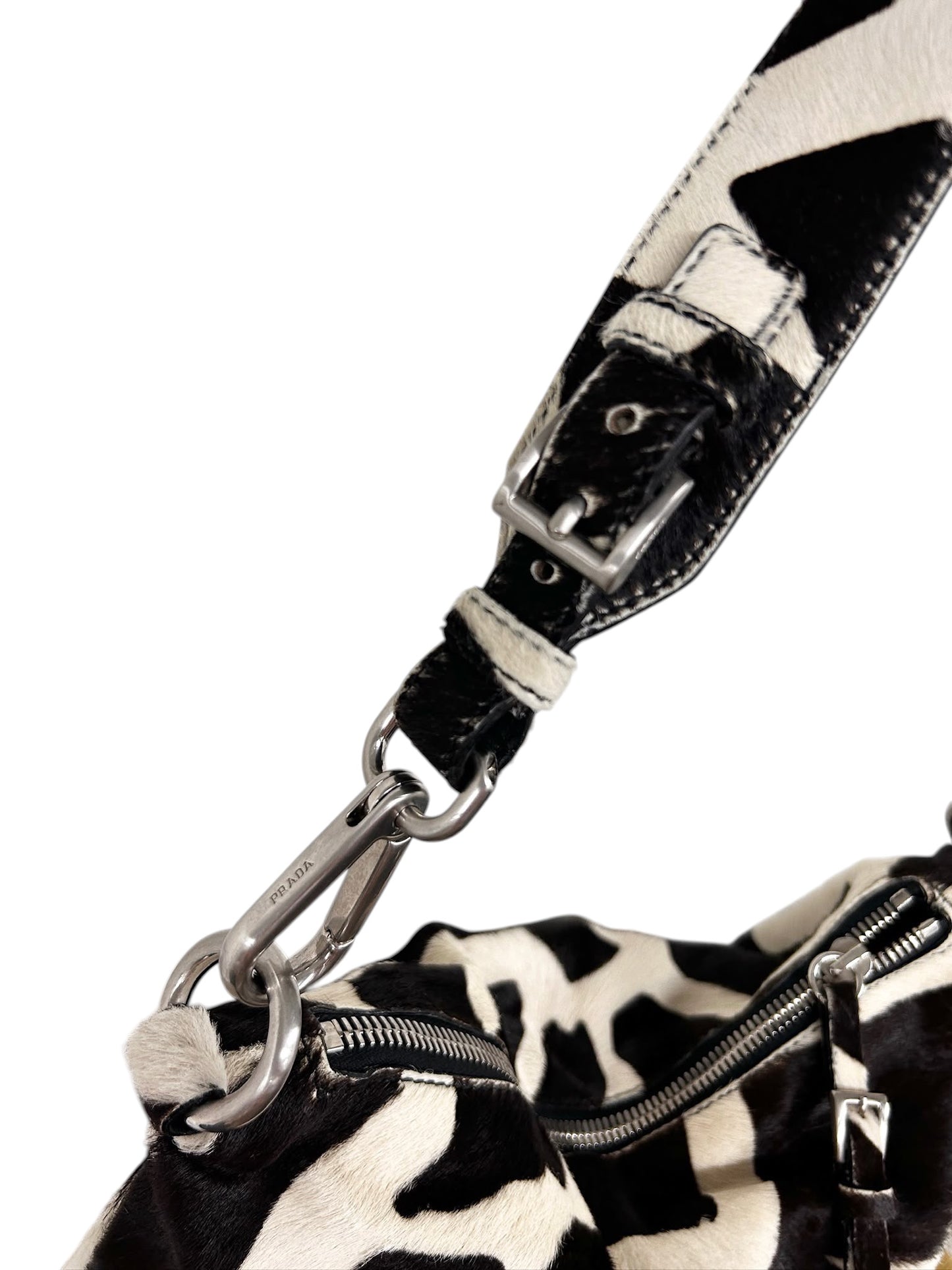 Prada Vintage Black & White Giraffe Print Pony Hair Medium Hobo Shoulder Bag