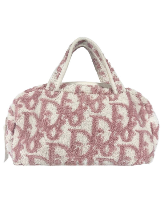 Dior Vintage Pink Monogram Diorissimo Terrycloth Cosmetic Mini Top Handle Bag