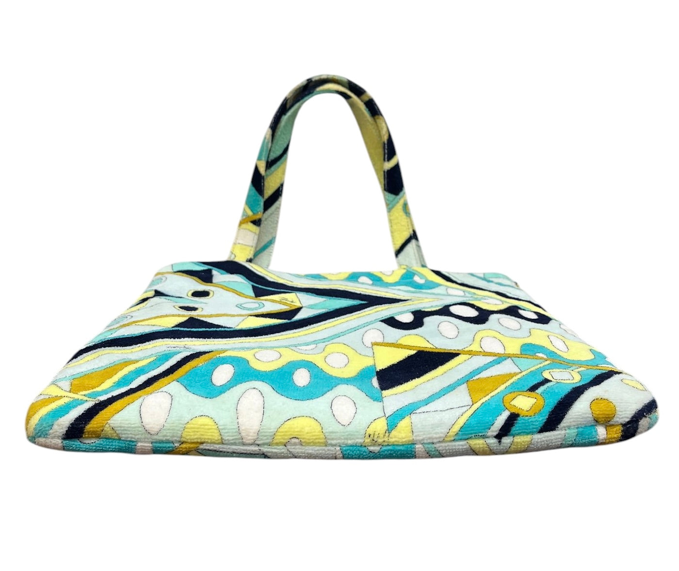 Emilo Pucci Vintage Blue Yellow Terrycloth Medium Shoulder Tote Bag 