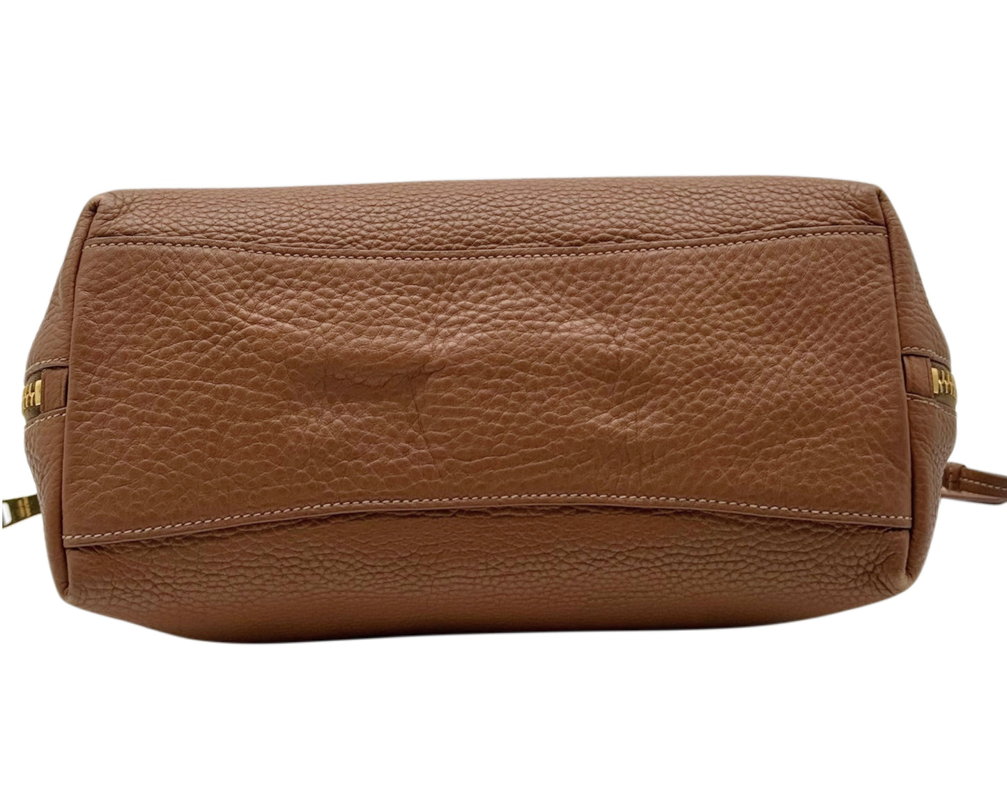 Prada Brown Leather Vitelo Daino Side Zip Shoulder Tote Bag