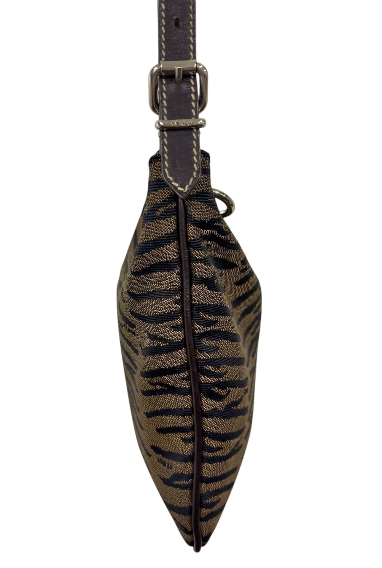 Fendi Vintage Dark Brown Zebra Print Oyster Hobo Shoulder Bag