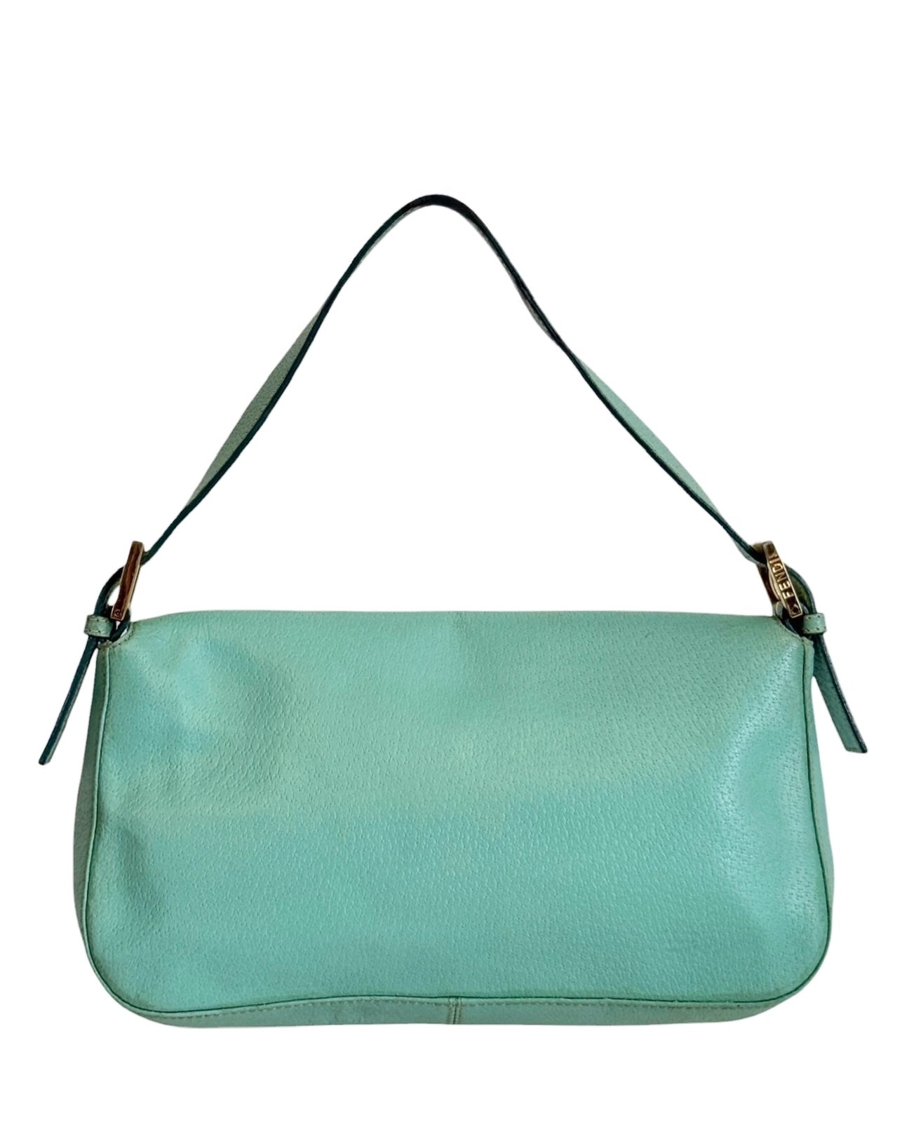 Fendi Vintage Blue Pebbled Leather Quartz Logo Shoulder Baguette Bag