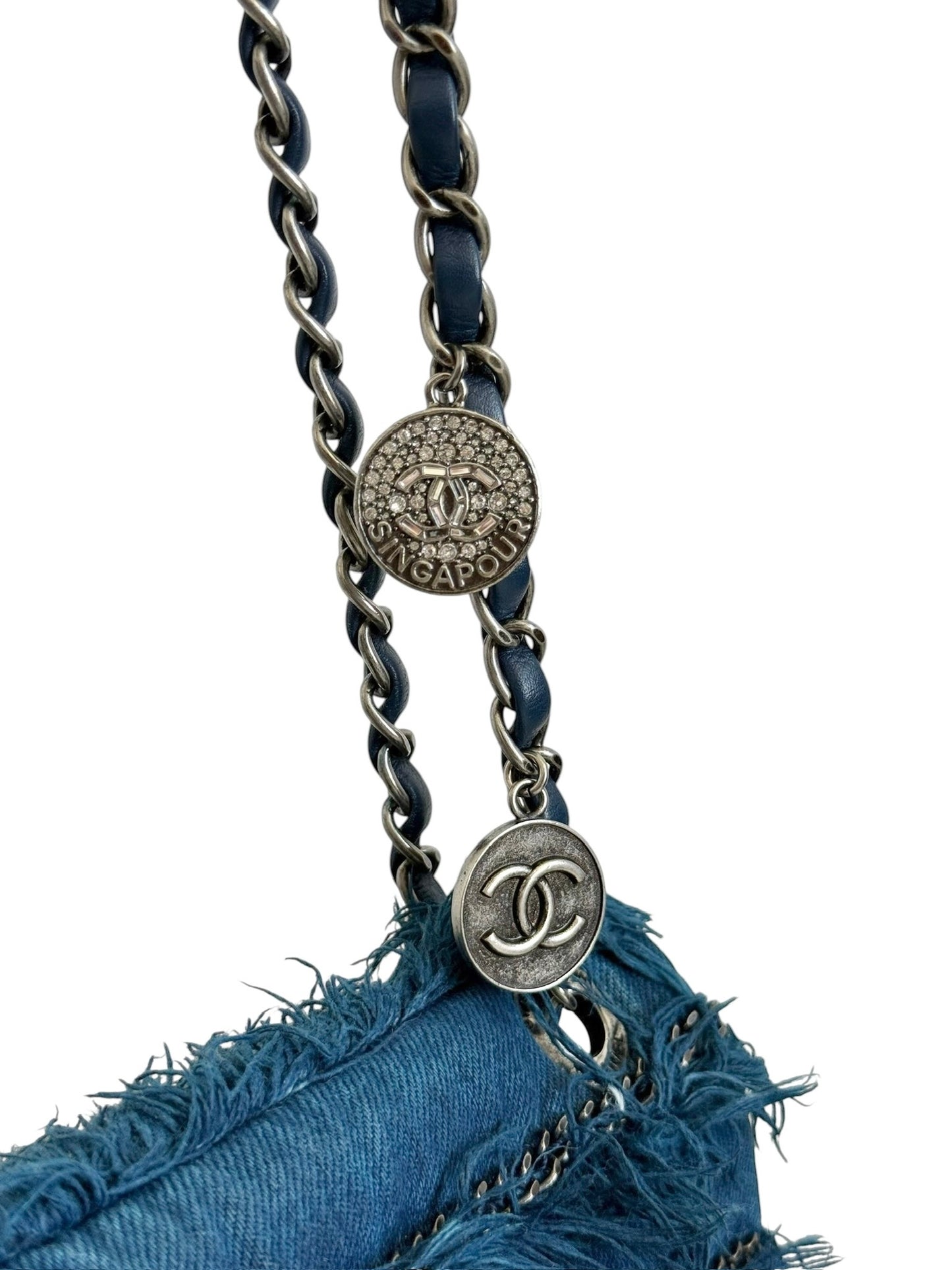 Chanel Vintage 2015 Paris-Dubai Blue Fringe Shoulder Flap Bag