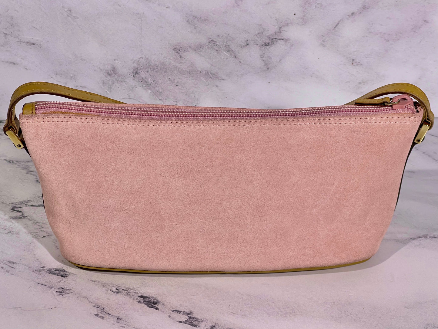 Gucci Vintage Pink Suede Boat Pochette Bag W Brown Leather Trim