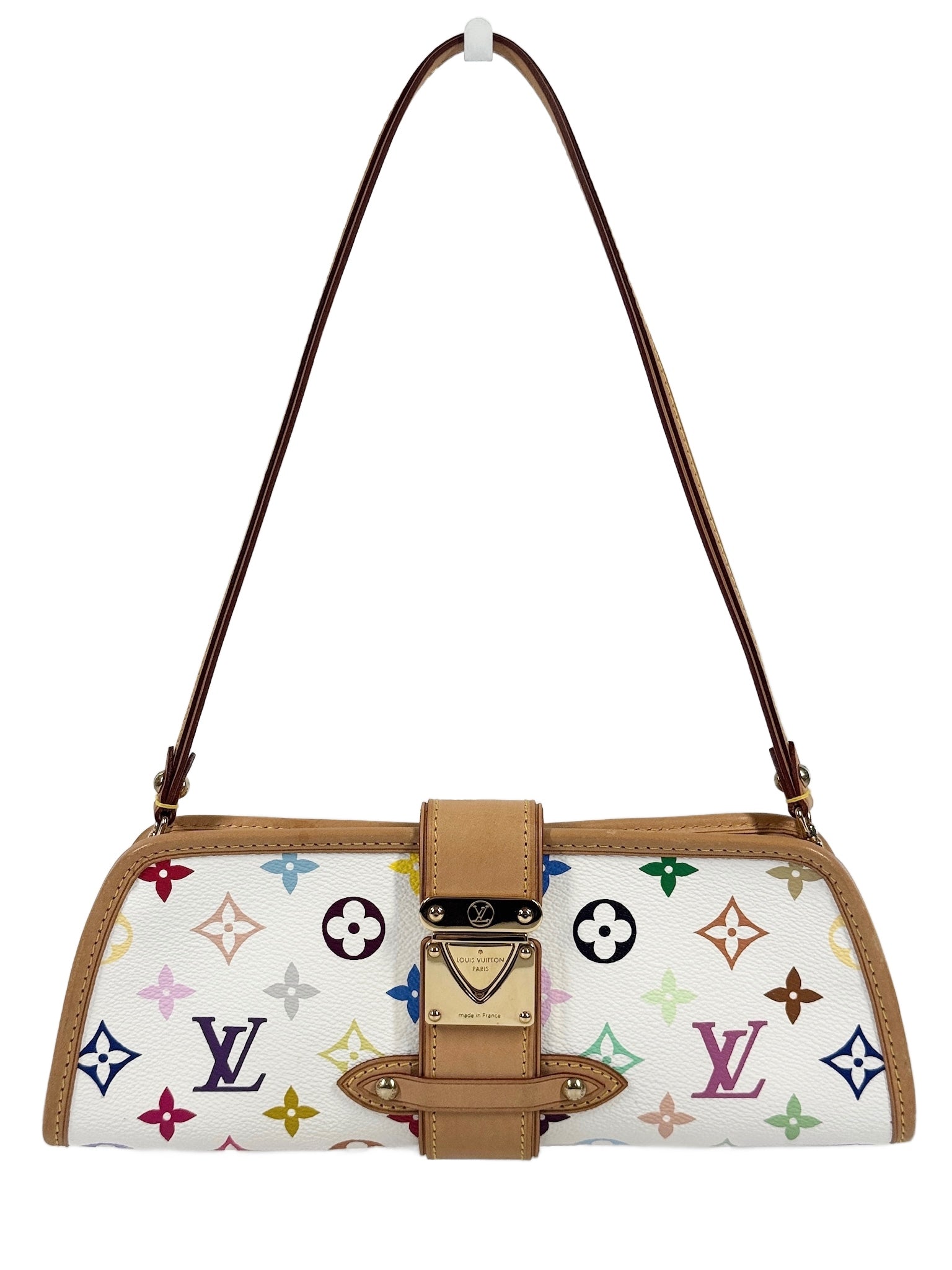 Louis Vuitton Vintage 00s Multicolor Blanc / White Monogram Shirley Pochette Shoulder Clutch Bag