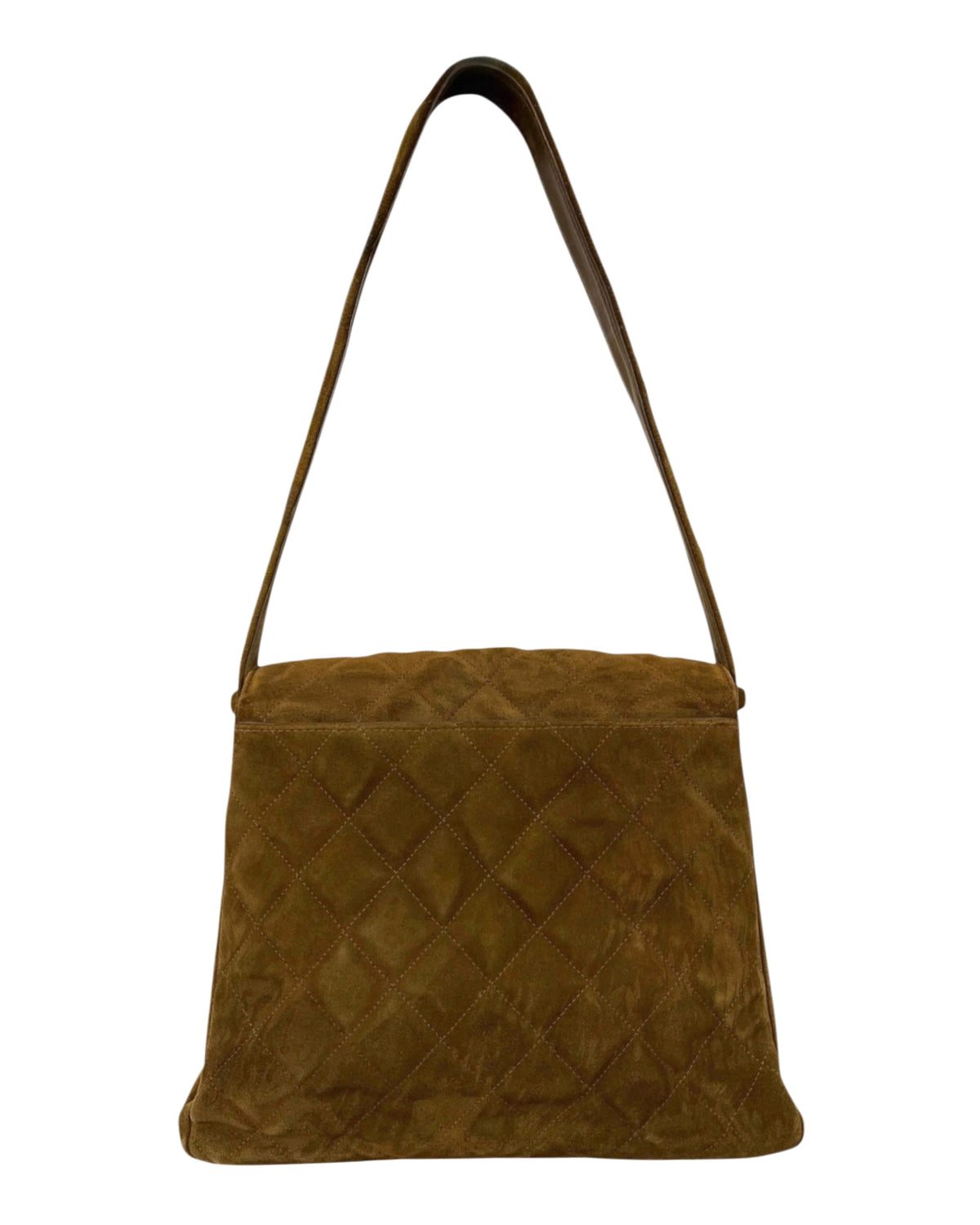 Chanel Vintage 90s Light Brown Quilted Suede Medium Kelly Shoulder Bag with 24K