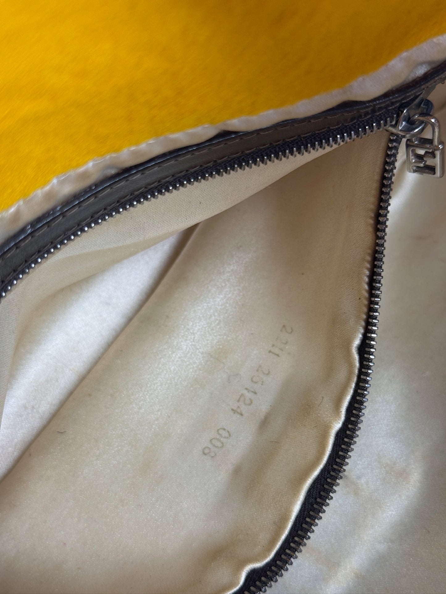 Fendi Vintage Yellow & Brown Cow Print Pony Hair Shoulder Baguette Bag