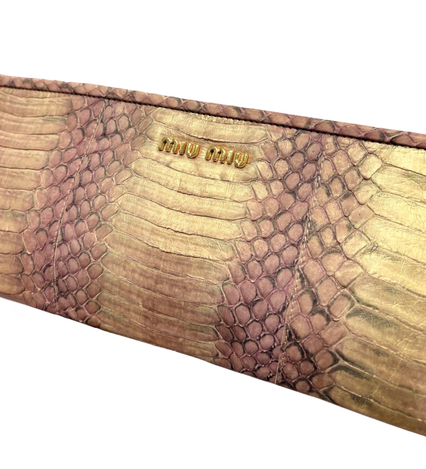 Miu Miu Vintage Metallic Pink and Gold Python Wristet Clutch