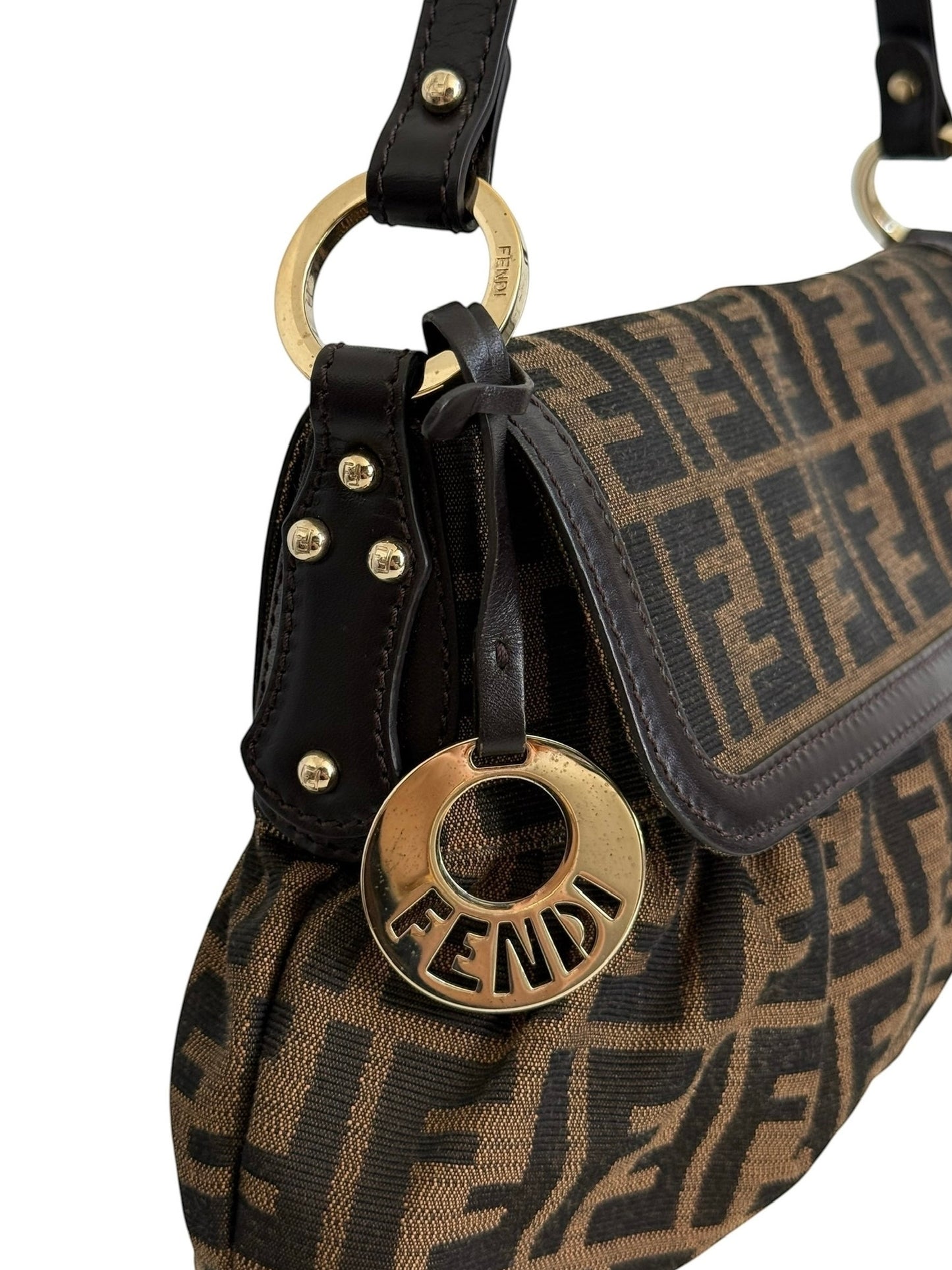 Fendi Vintage Brown Zucca Monogram Canvas Medium Chef Shoulder Baguette Bag