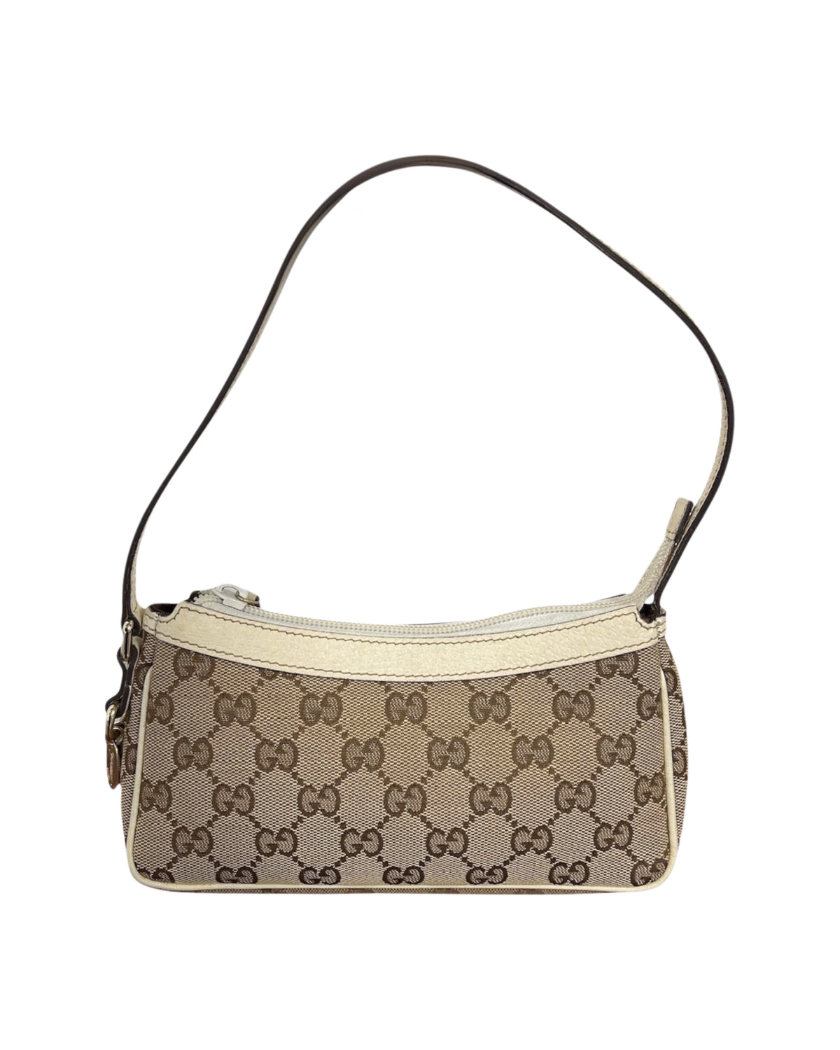 Gucci Vintage Brown GG Monogram Ivory Leather Trim Mini Charmy Shoulder Pochette Bag