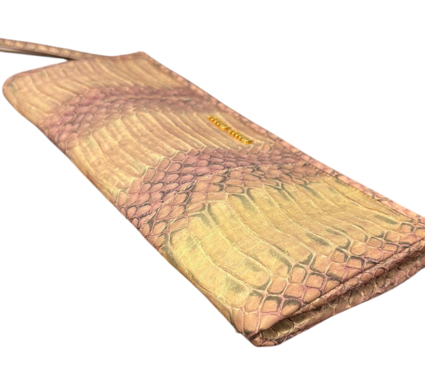 Miu Miu Vintage Metallic Pink and Gold Python Wristet Clutch