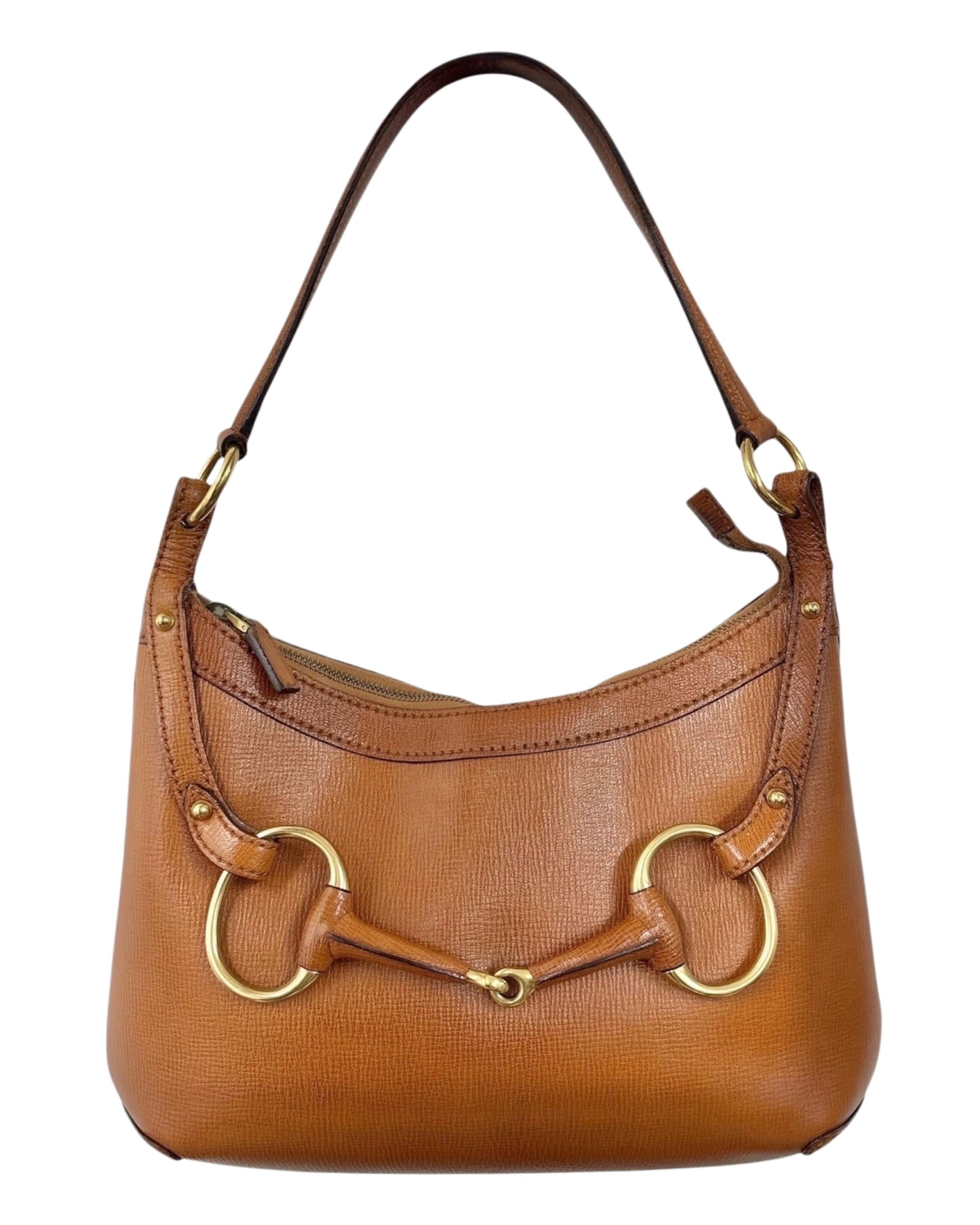 Gucci Vintage Cognac Brown Leather Horsebit Hobo Shoulder Bag