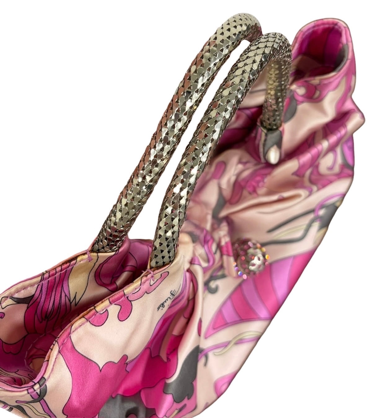 Pucci Vintage Pink & Gray Satin Crystal Ball Mini Top Handle Pochette