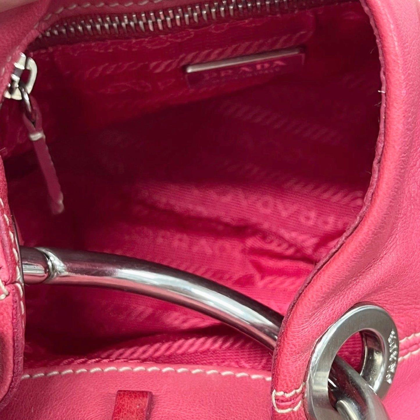 Prada Vintage Hot Fuchsia Pink Lambskin Metal Top Handle Mini Bracelet Bag
