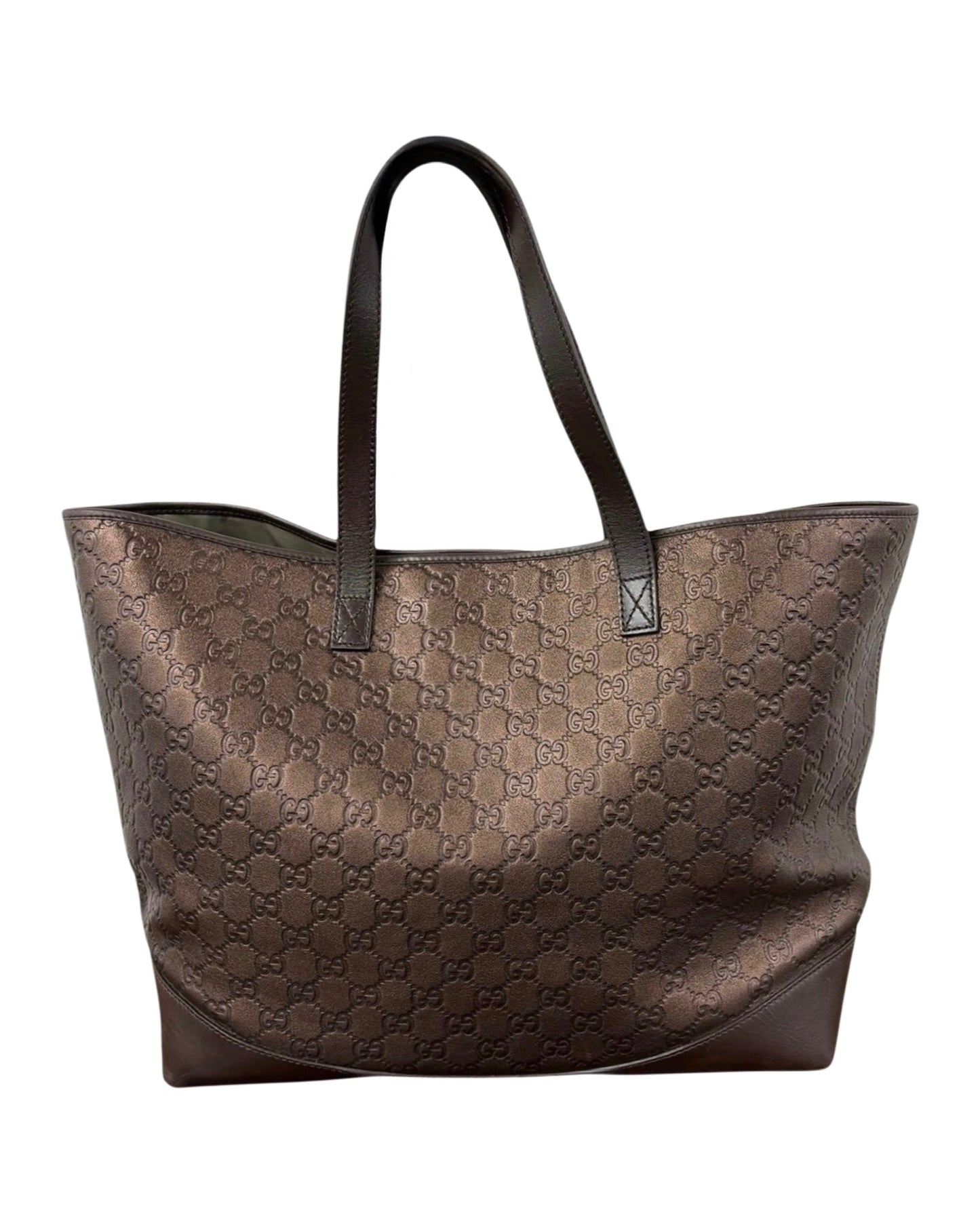 Gucci Vintage Dark Brown Lambskin GG Monogram Large Shoulder Tote Bag